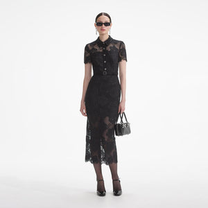 SELF PORTRAIT SS24 Black Lace Diamante Midi Dress