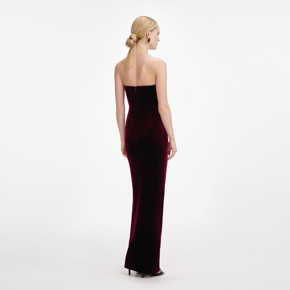 SP VIP PRICE Burgundy Velvet Bandeau Maxi Dress
