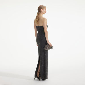 SELF PORTRAIT SS24 Black Jersey Rhinestone Maxi Dress