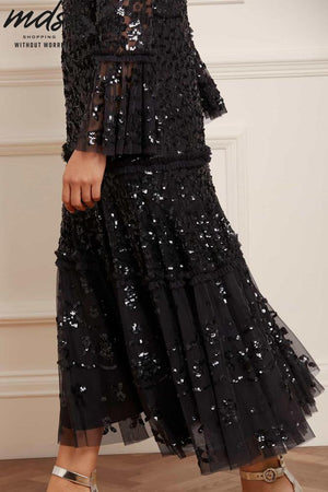 Needle & Thread CHRISTMAS SALE Annie Sequin Tiered Ankle Gown - black