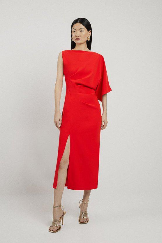 Karen Millen UK SALE Fluid Tailored Asymmetric Sleeve Maxi Dress - red