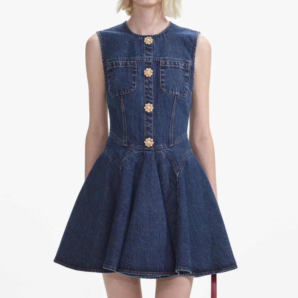 SELF PORTRAIT SS24 Denim Skater Mini Dress