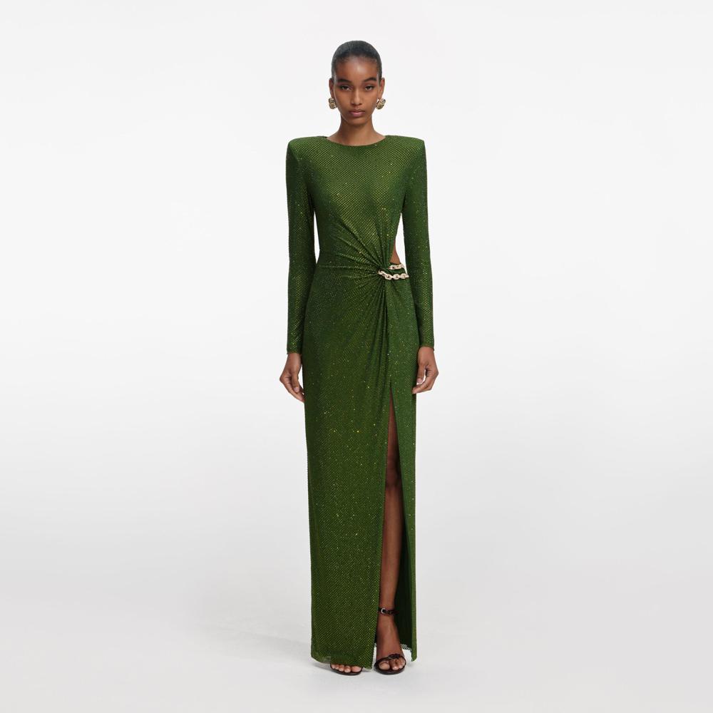 SP VIP PRICE Olive Rhinestone Embellished Maxi Dress