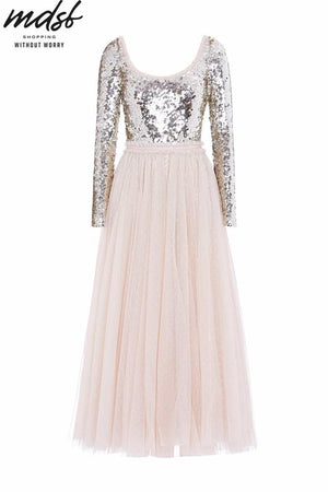 Needle & Thread PO and SALE Ballet Sequin Bodysuit Ankle Gown - beige