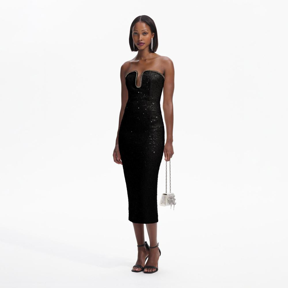 SELF PORTRAIT BLACK FRIDAY SALE Black Sequin Boucle Midi Dress