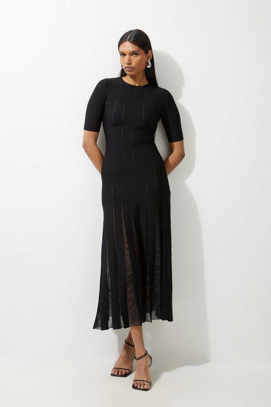 Karen Millen UK SALE Viscose Blend Filament Full Skirt Knit Midi Dress - black