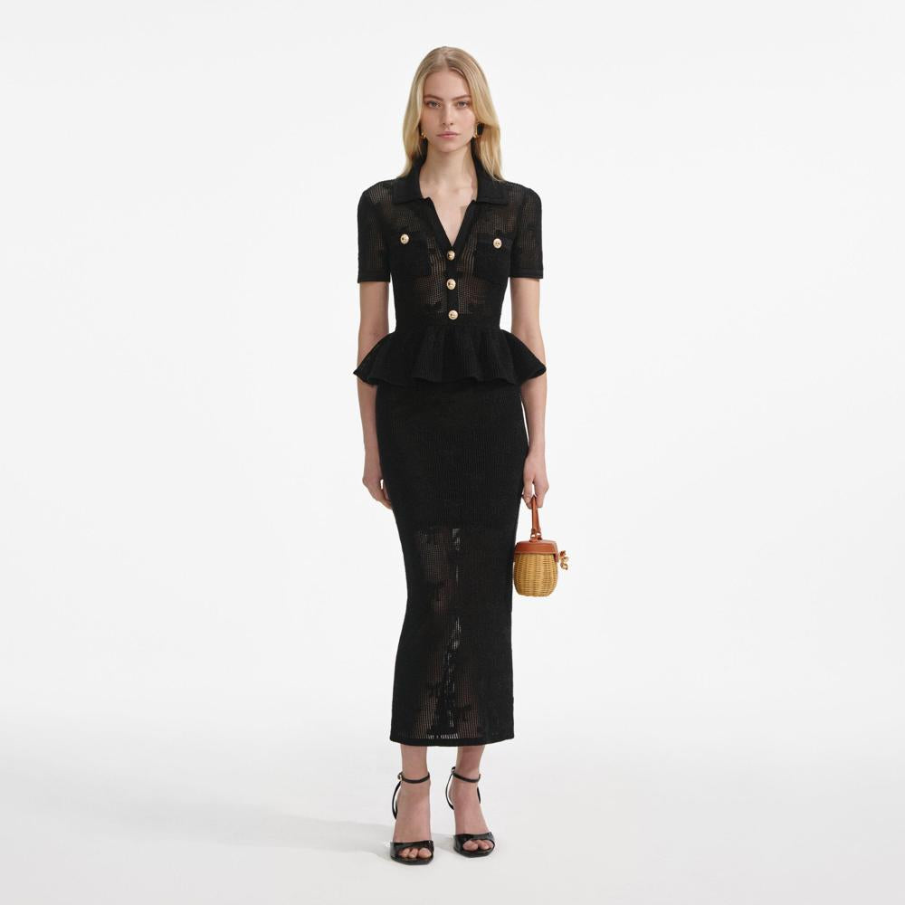 SP VIP PRICE Black Bow Crochet Midi Dress