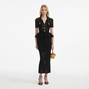 SP VIP PRICE Black Bow Crochet Midi Dress