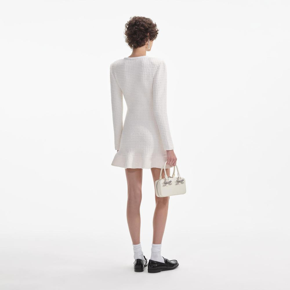 SELF PORTRAIT SS24 Cream Buttoned Knit Mini Dress