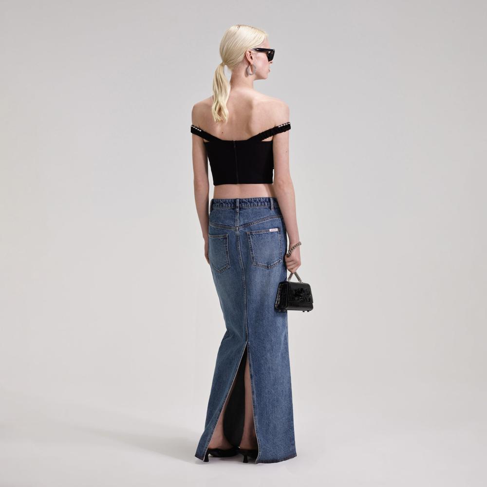 SELF PORTRAIT BLACK FRIDAY SALE Denim Maxi Skirt