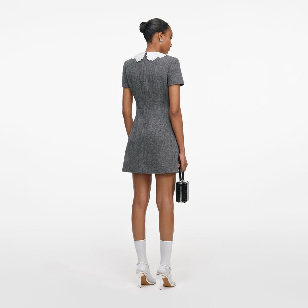 SP VIP PRICE Grey Herringbone Collared Mini Dress
