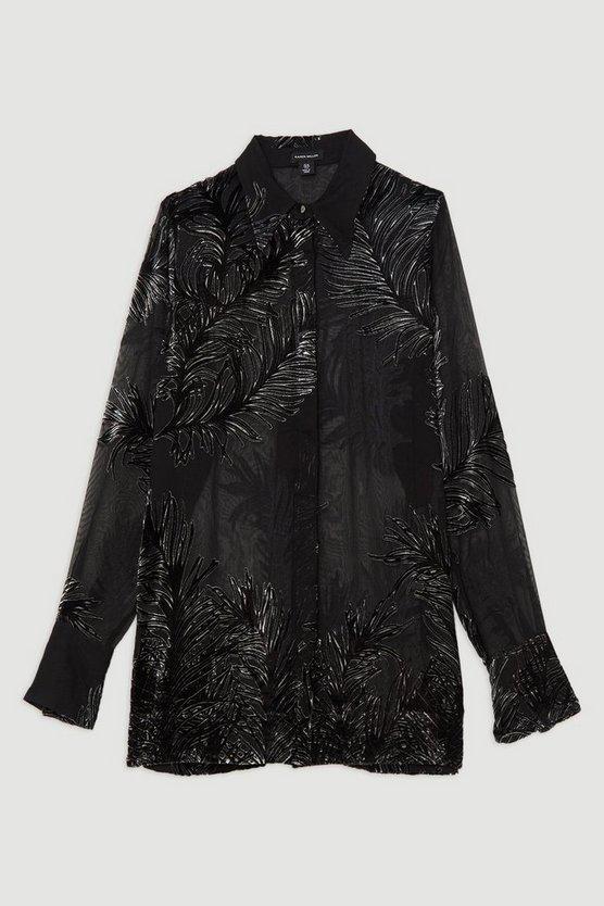 Karen Millen UK SALE Feather Devore Woven Shirt - black