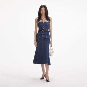 SELF PORTRAIT SS24 Denim Bandeau Midi Dress