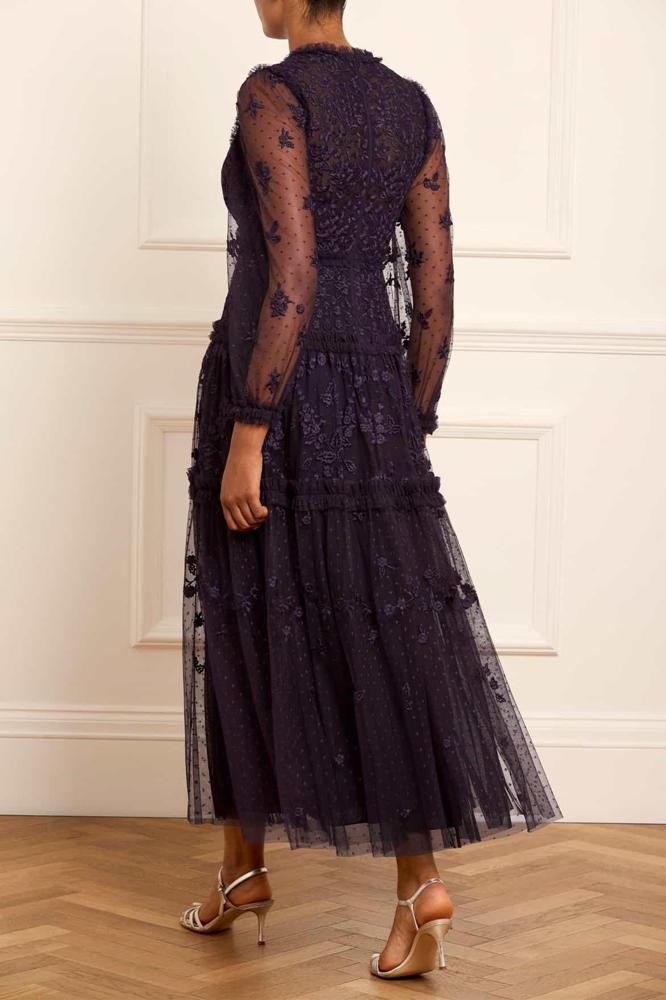 Needle & Thread CYBER SALE Autumn Lace Long Sleeve Ankle Gown - blue