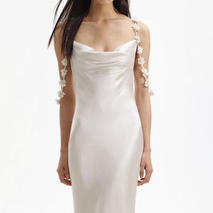 SP VIP PRICE Champagne Satin Flower Maxi Dress