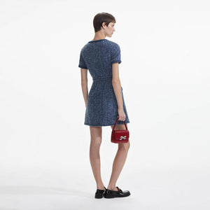 SELF PORTRAIT SS24 Textured Denim Short Sleeve Mini Dress