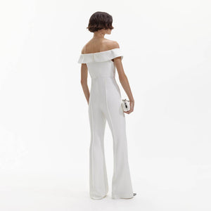 SELF PORTRAIT BLACK FRIDAY SALE White Crepe Bow Jumpsuit