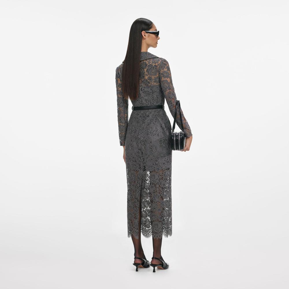SP VIP PRICE Grey Floral Lace Midi Dress