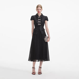 SELF PORTRAIT SS24 Black Boucle Bow Midi Dress