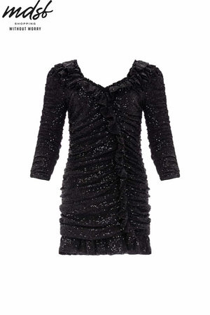 Needle & Thread CHRISTMAS SALE Sunbeam Rouched Long Sleeve Micro Mini Dress - black