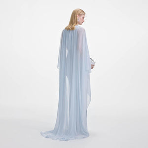 SELF PORTRAIT SS25 VIP PRICE Pale Blue Rhinestone Cape Maxi Dress