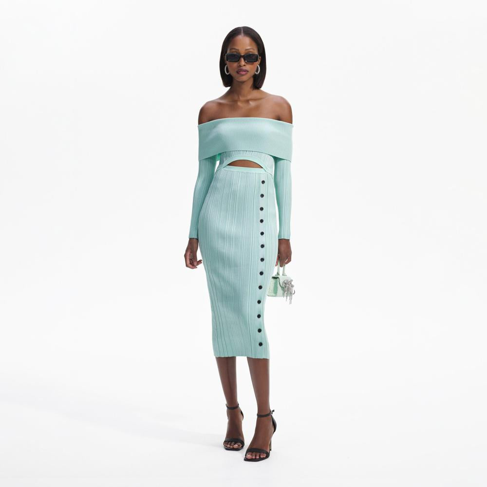 SELF PORTRAIT BLACK FRIDAY SALE Mint Off Shoulder Knit Midi Dress