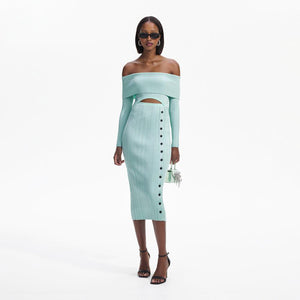 SELF PORTRAIT BLACK FRIDAY SALE Mint Off Shoulder Knit Midi Dress