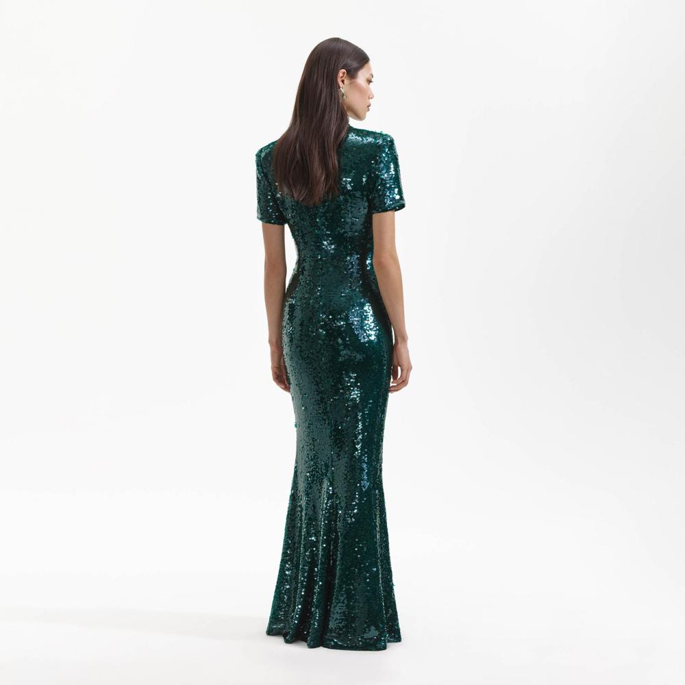 SELF PORTRAIT BLACK FRIDAY SALE Teal Sequin Maxi Dress