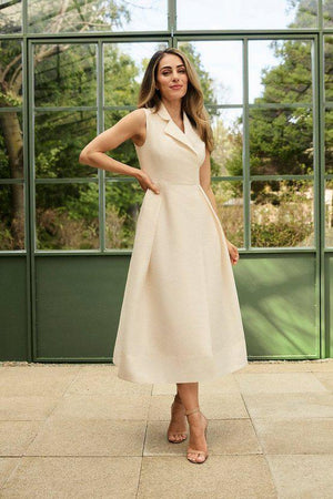 Karen Millen UK SALE Lydia Millen Taffeta Full Skirt Tailored Wrap Shirt Midaxi Dress - cream