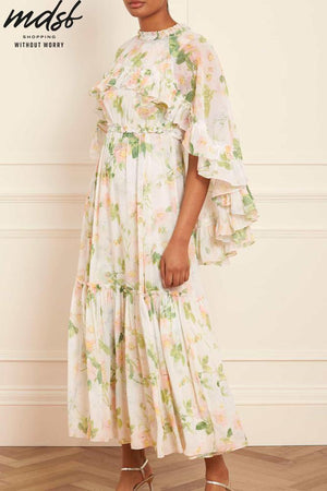 Needle & Thread PO and SALE Immortal Rose Harper Chiffon Cape Ankle Gown - multi