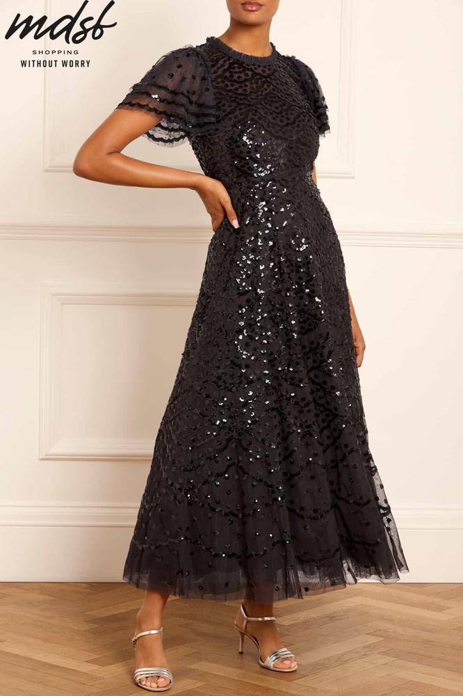 Needle & Thread CHRISTMAS SALE Deco Dot Ankle Gown - black