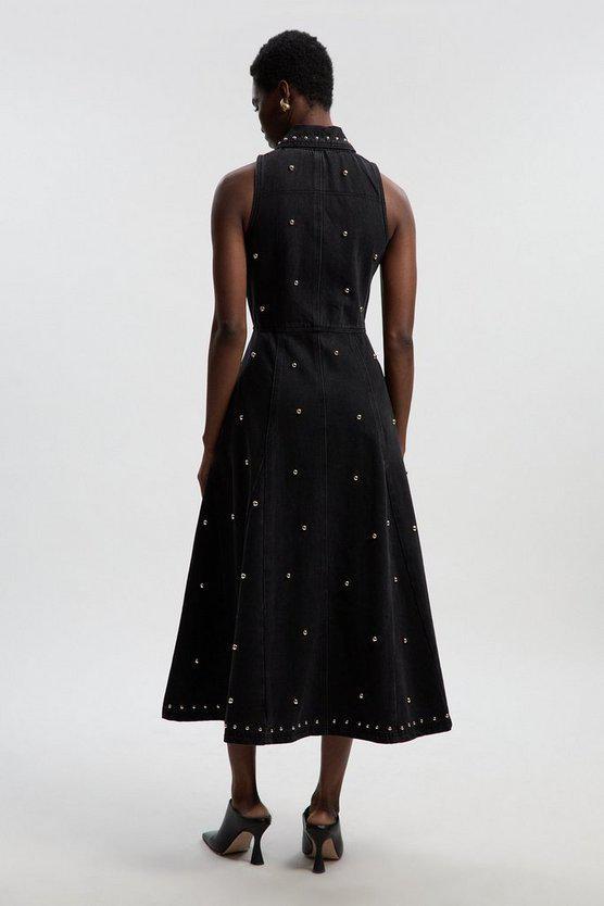 Karen Millen UK SALE Denim Studded Sleeveless Midi Dress