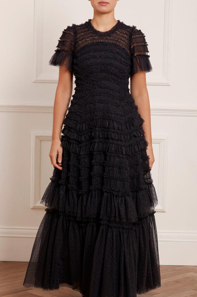 Needle & Thread SPRING/SUMMER Valentine Ruffle Gown - black