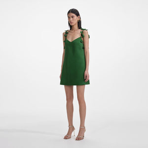 SELF PORTRAIT SS25 VIP PRICE Green Satin Flower Mini Dress