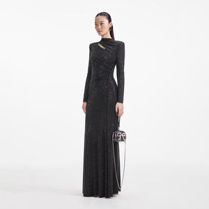 SP VIP PRICE Black Rhinestone Mesh Cut Out Maxi Dress