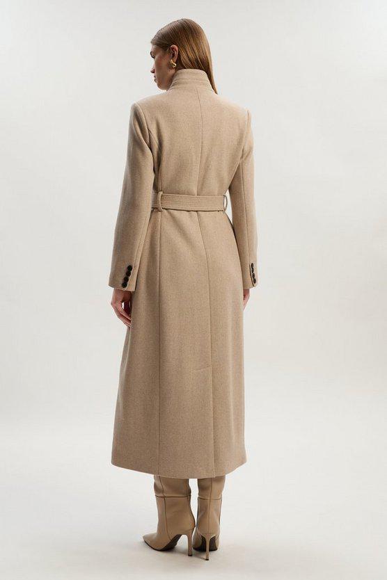 Karen Millen UK SALE Wool Investment Notch Neck Tailored Maxi Coat - oatmeal