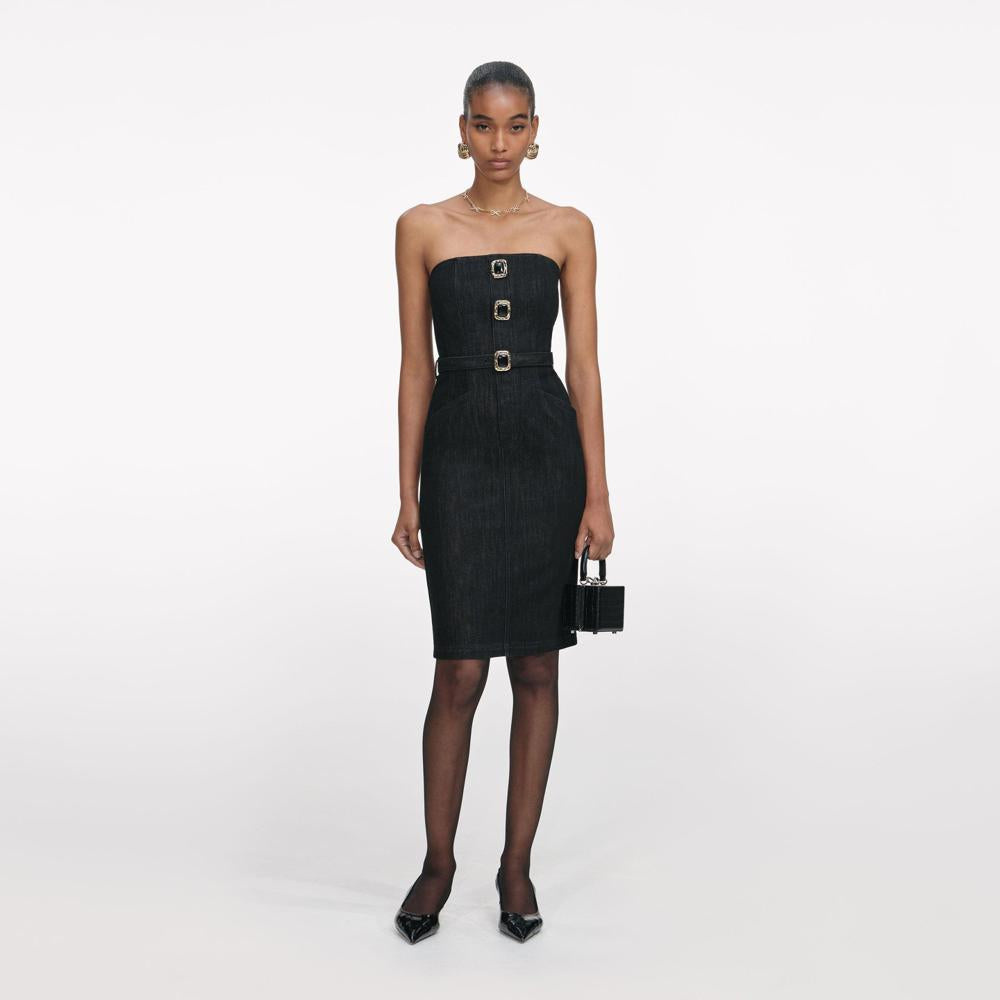SP VIP PRICE Black Denim Bandeau Midi Dress