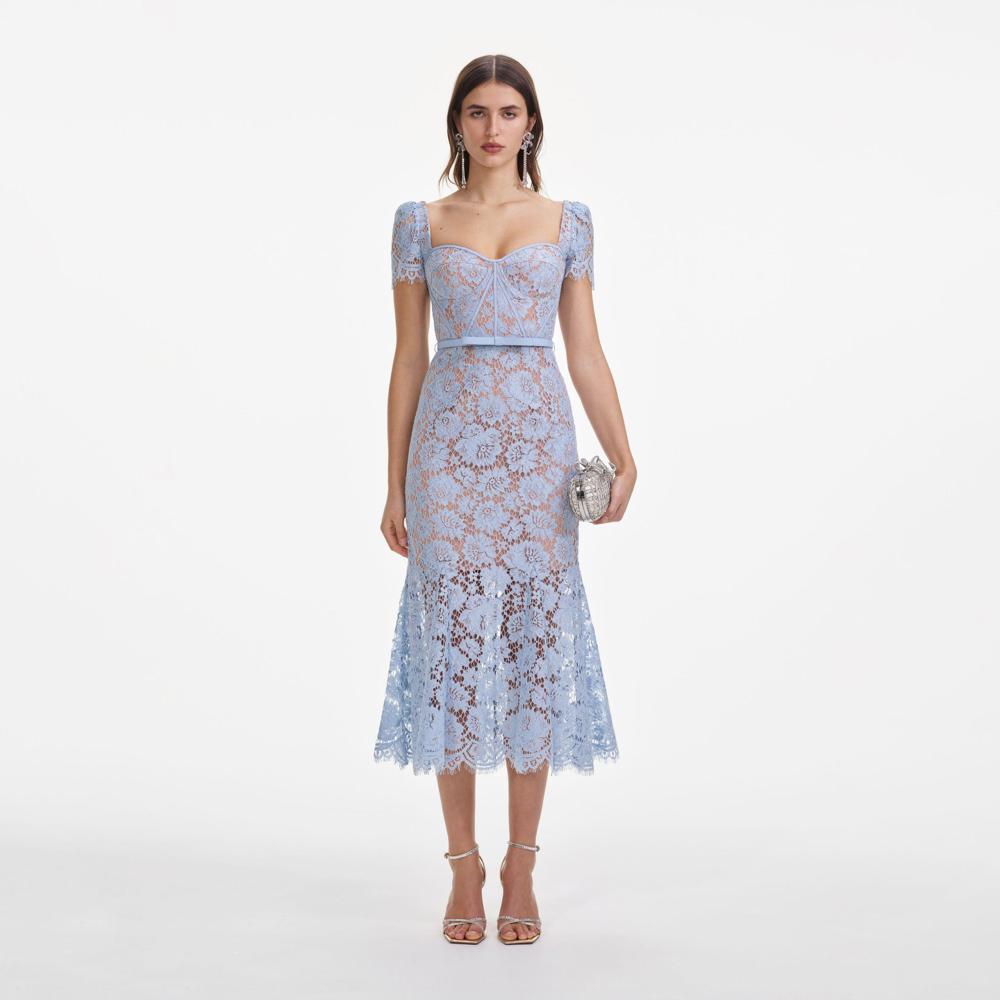 SP VIP PRICE Blue Fine Lace Midi Dress