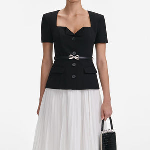 SP VIP PRICE Black Tailored Contrast Chiffon Midi Dress