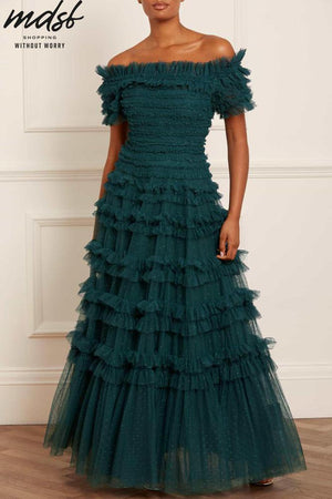 Needle & Thread CHRISTMAS SALE Lisette Ruffle Off Shoulder Gown - green