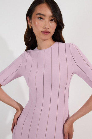 Karen Millen UK SALE Viscose Blend Filament Full Skirt Knit Midi Dress - dusty pink