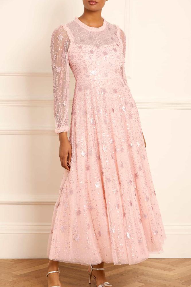 Needle & Thread CYBER SALE Shooting Stars Long Sleeve Ankle Gown - pink