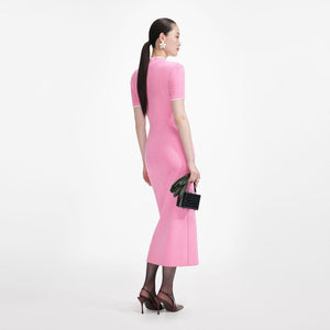 SP VIP PRICE Pink Crochet Flower Knit Midi Dress
