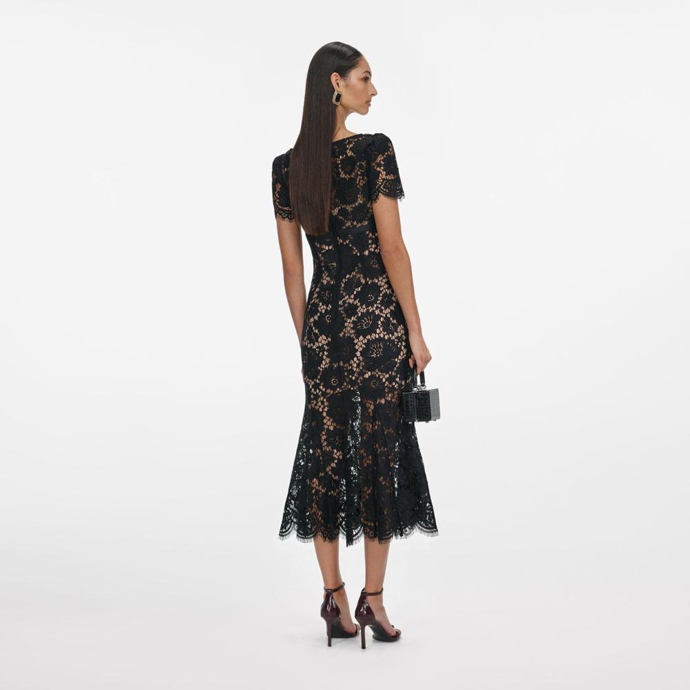 SP VIP PRICE Black Floral Lace Midi Dress