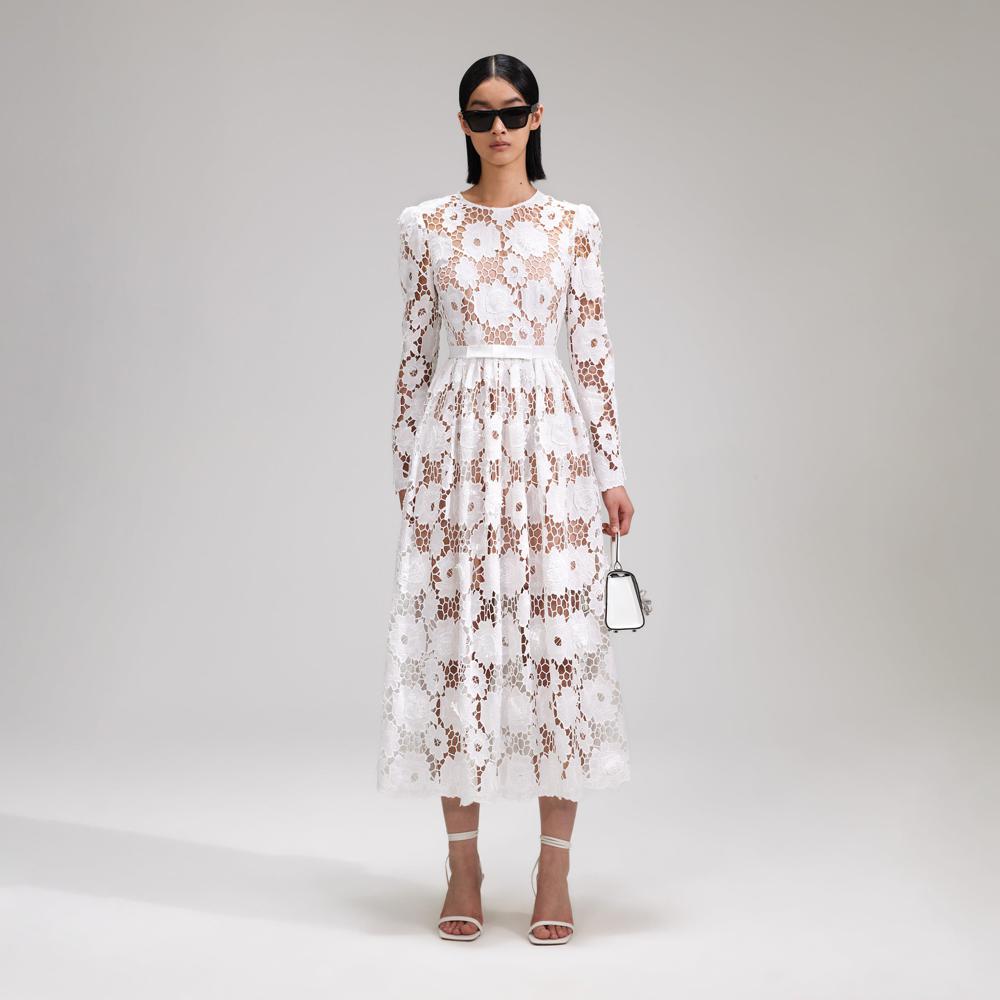 SELF PORTRAIT BLACK FRIDAY SALE White 3D Cotton Lace Midi Dress