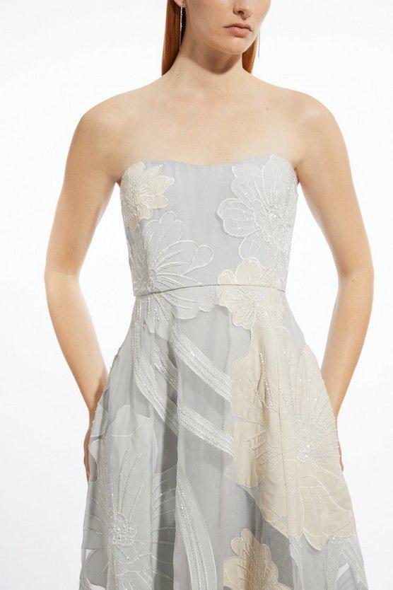 Karen Millen UK SALE Applique Organdie Bandeau Woven Maxi Dress