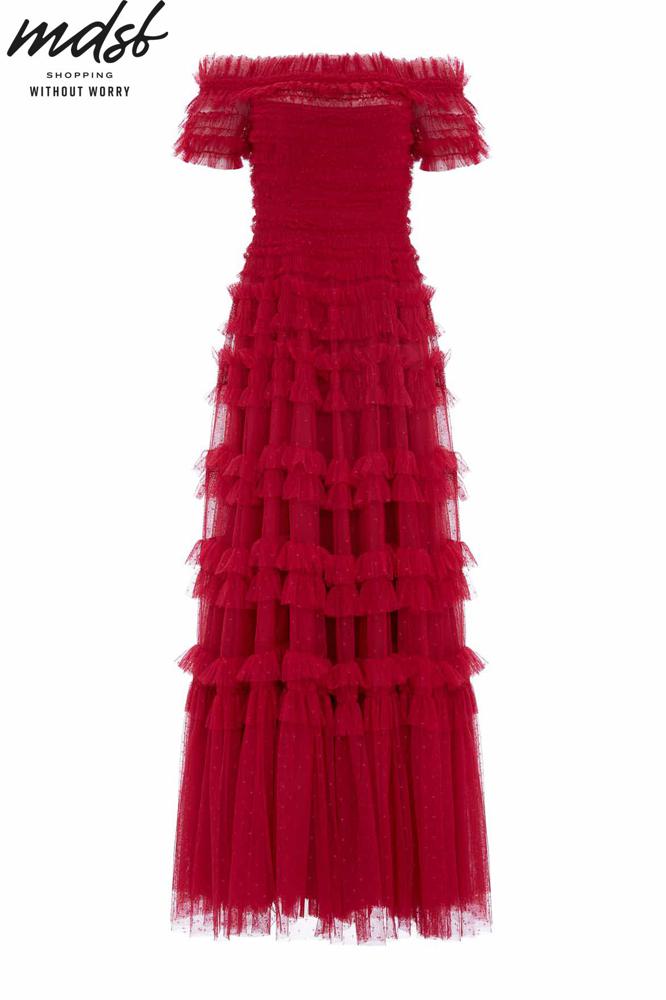 Needle & Thread CHRISTMAS SALE Lisette Ruffle Off Shoulder Gown - red