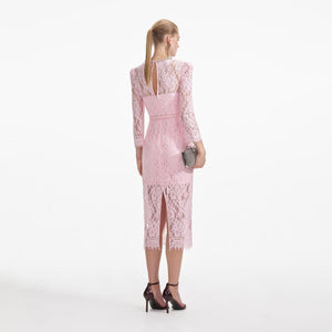 SELF PORTRAIT SS24 Pink Lace Bustier Midi Dress