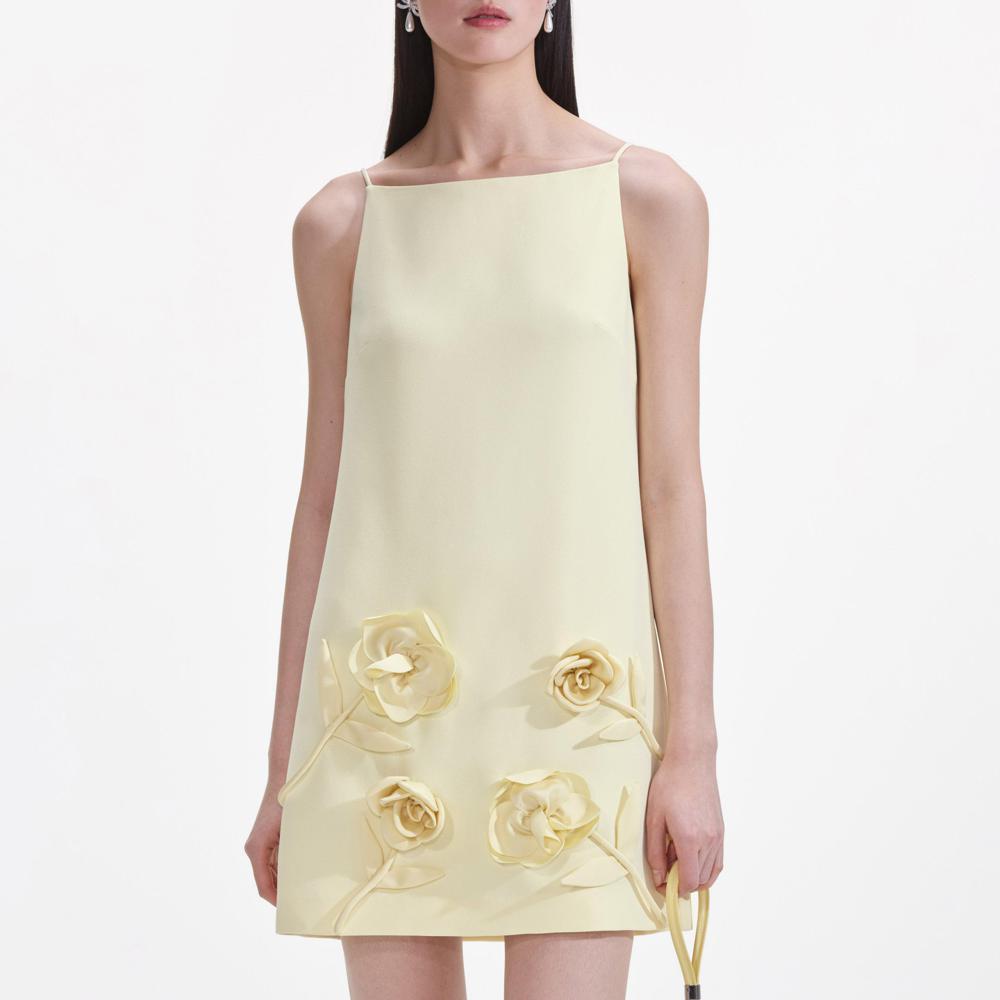 SELF PORTRAIT SS25 VIP PRICE Yellow Crepe Flower Mini Dress