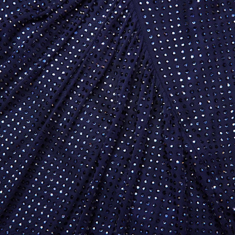 SP VIP PRICE Navy Rhinestone Mesh Cut Out Midi Dress